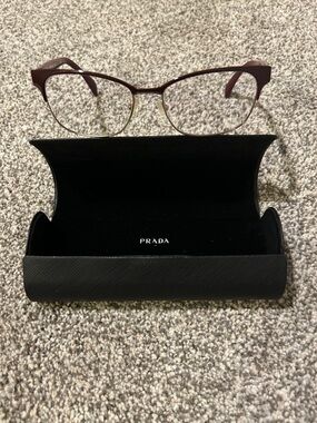 Prada Burgundy Cat-Eye Optical Glasses with Gold Accents